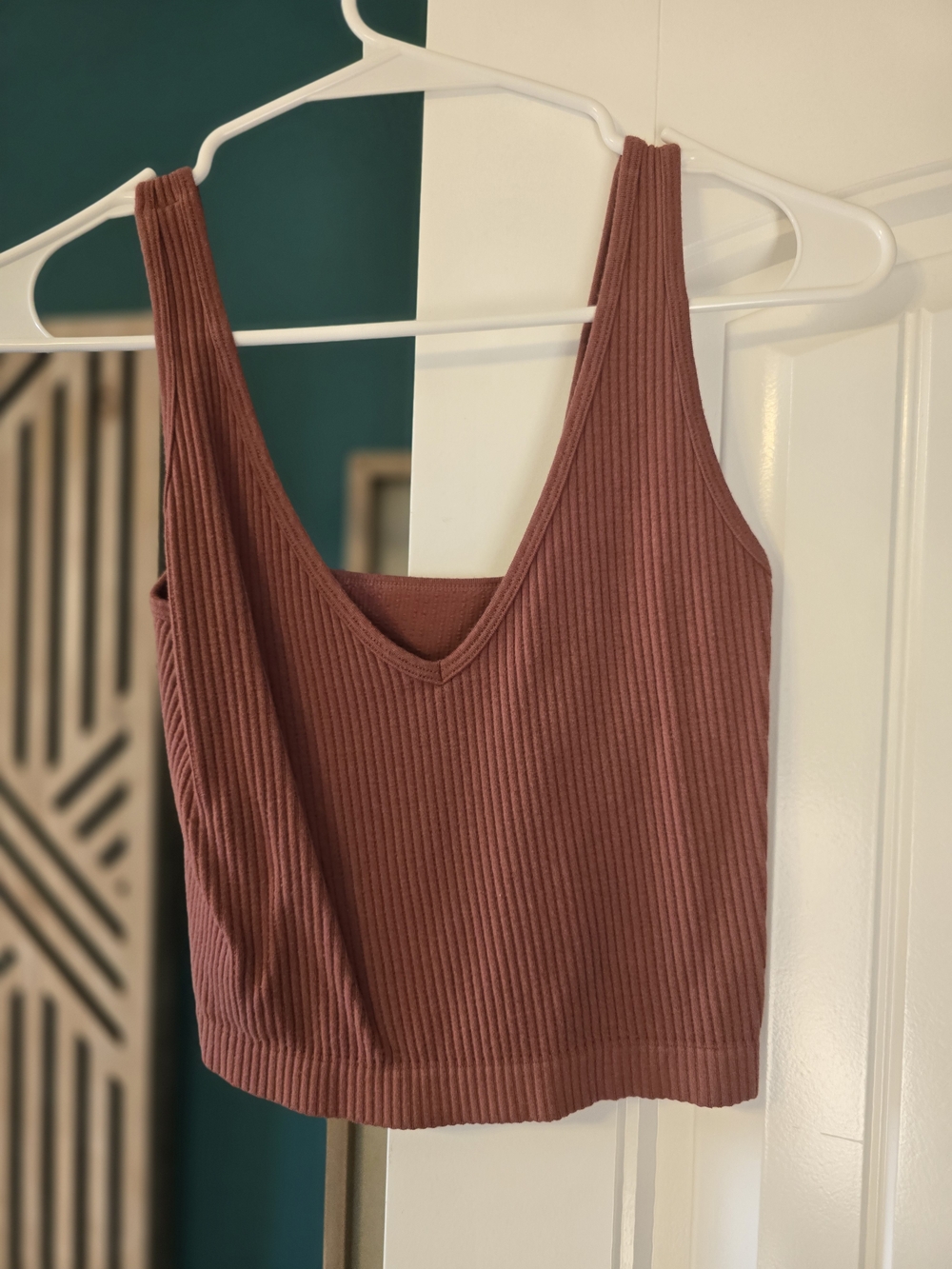 Ribbed V-Neck Tank Top - Mauve